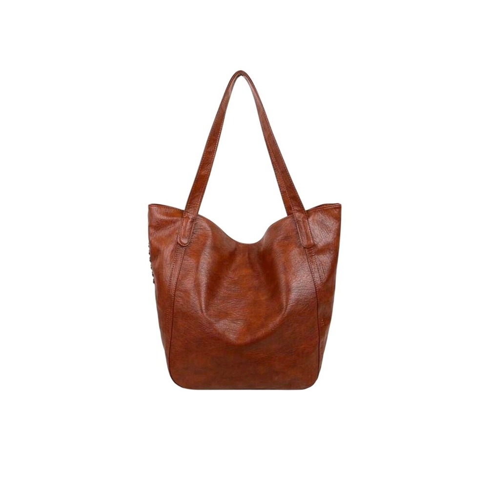 Studded Tote Bag Brown Faux Leather Shoulder Bag Women Large Hobo Purse - Picture 5 of 7